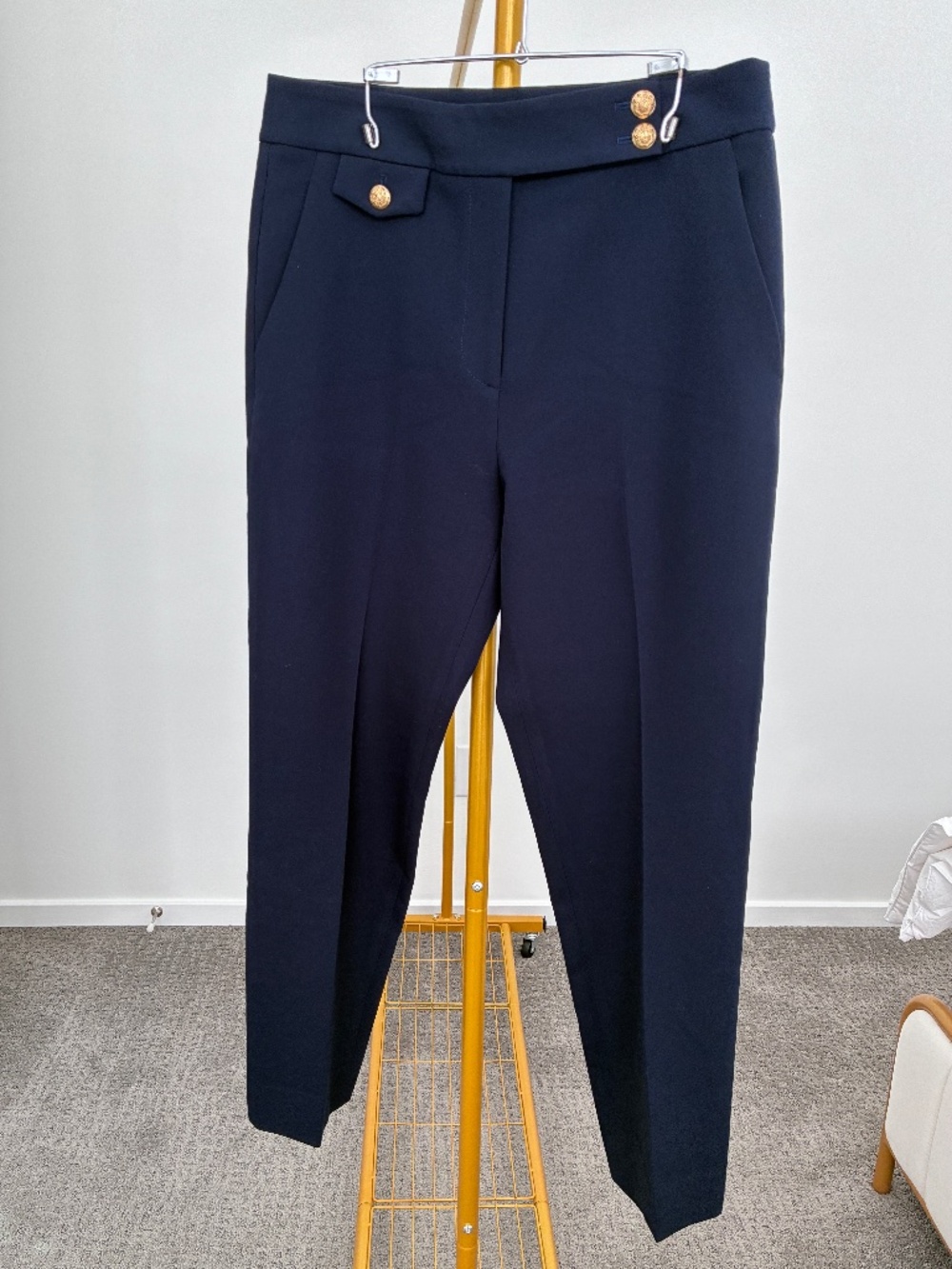 Veronica Beard Navy High Rise Gold Button Trousers Size 8